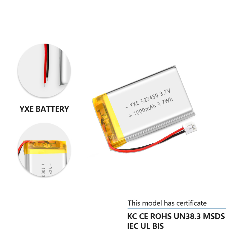 3.7 V Li-ion Battery 523450-1000mah